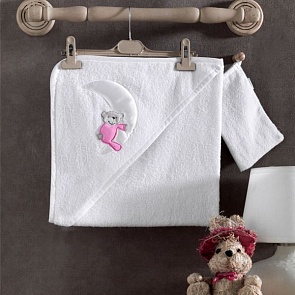 Полотенце уголок и варежка Teddy Boo, 100% хлопок, размер 75 х 75 см (Kidboo, 00-0011705 Pink) 